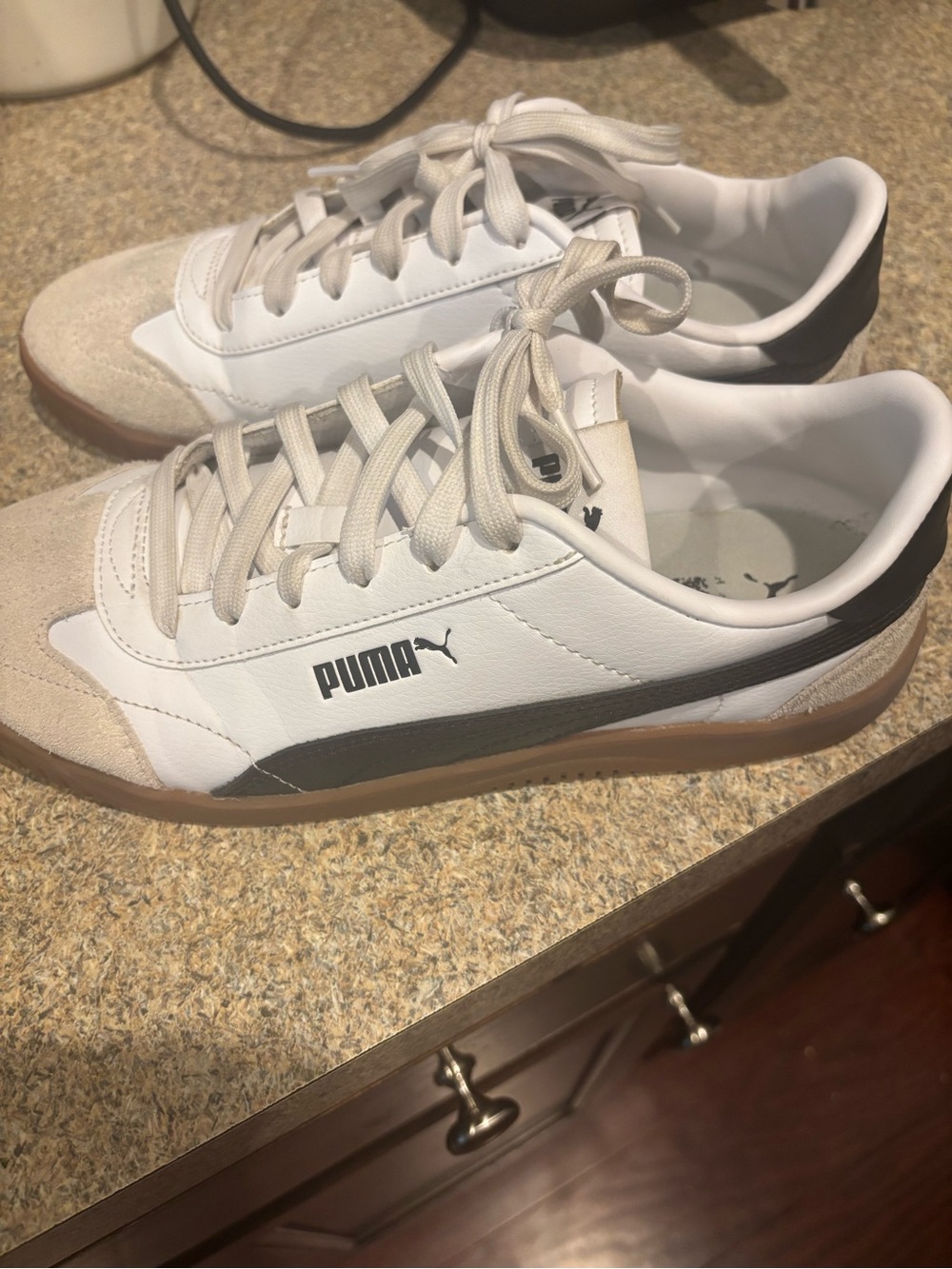 Puma White Sneakers with Black Stripe and Gum Sole